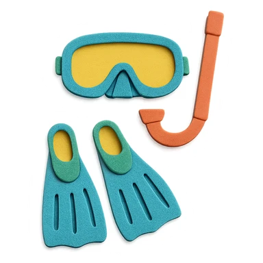 snorkel and flippers arranged as a flat lay with bright colors in paper-craft style sticker