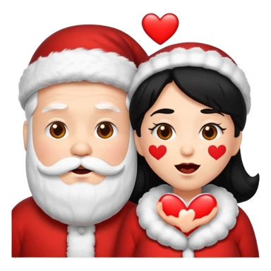 Make an emoji of a Santa Claws couple, but with hearts falling from their mouths, and both with black hair. sticker