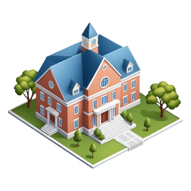 University campus fraternity, isometric dollhouse-style, realistic sticker