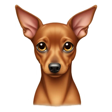 Fully tan miniature pinscher with thick neck with a white stripe in the center, and outward extending long ears  sticker