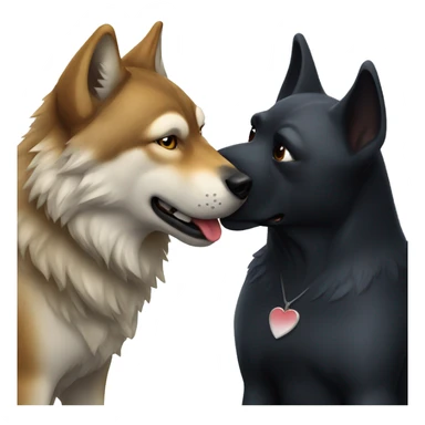 A wolf and a black dog kissing sticker