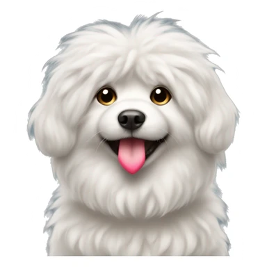 Cute, very fluffy dog with a heart sticker