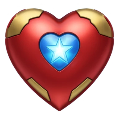 A red Iron Man heart with a glowing blue star in the center sticker