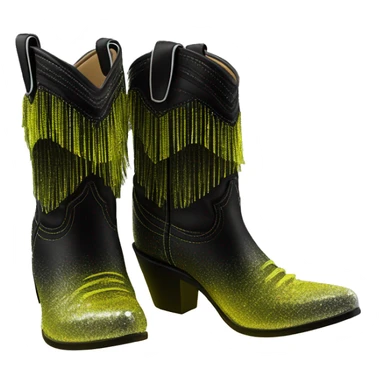 Realistic neon yellow to black ombre pair of fashion cowgirl boots with sparkly shiny glitter fringe on them. sticker