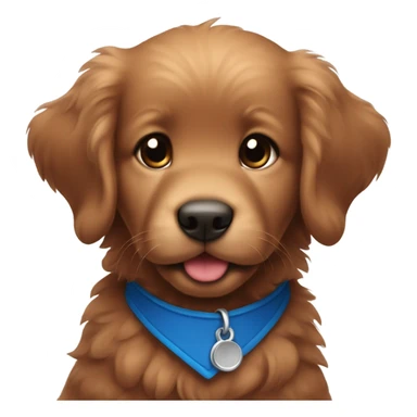 Chibi fluffy dark red retriever puppy with blue collar sticker
