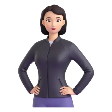 woman with oval-shaped flat-top head wearing a tight-fitting elbow-length black leather jacket sticker