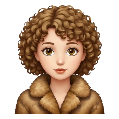 Caucasian girl with short curly hair and hazel eyes in fur-coat  sticker