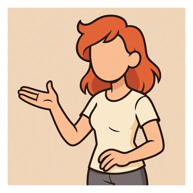 faceless young woman avatar, red hair, inviting body language, contemporary flat design, soft edges, flat toon style sticker