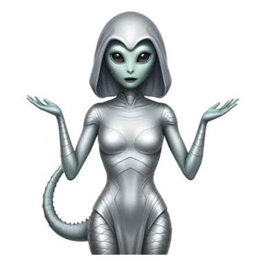 alien reptilian woman in silver dress sticker