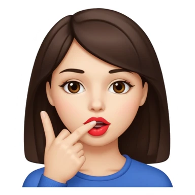 A brunette girl sucks her index finger with her mouth. sticker
