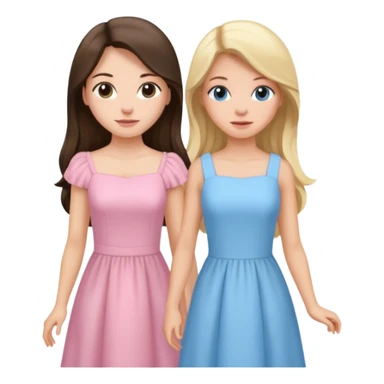 long hair brunette girl in light pink dress and blonde girl in light blue dress sticker