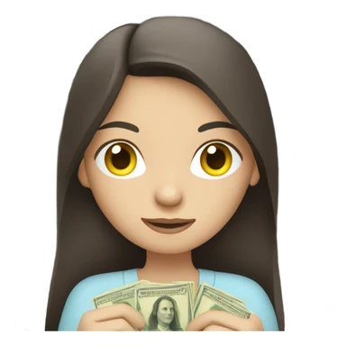 White brunette woman counting money sticker