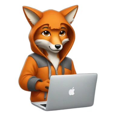 fox with hoodie and a macbook sticker