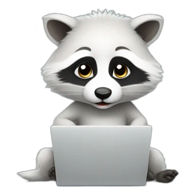 Cute white racoon using laptop sticker