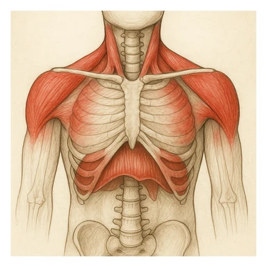 illustrazione anatomica realistica del diaframma bloccato con muscoli del collo e scapole evidenziati in rosso per il sovraccarico, didascalia in italiano sticker
