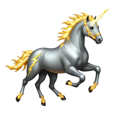 Fast electric horse galloping with electricity flowing through metal plates, sparking wires, and lightning bolts coming off its body sticker