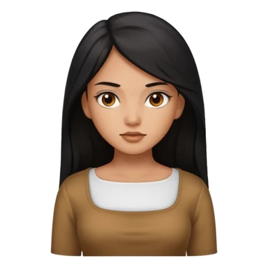 A deep skin girl (deep skin is caramel color not dark) with long black hair swept to the front and a square neckline shirt and brown eyes sticker