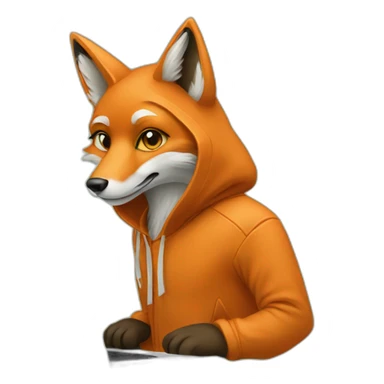 fox with hoodie and a macbook sticker