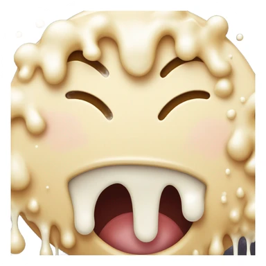 Emoji of a euphoric smiling drooling face with white milk dripping down the face  sticker