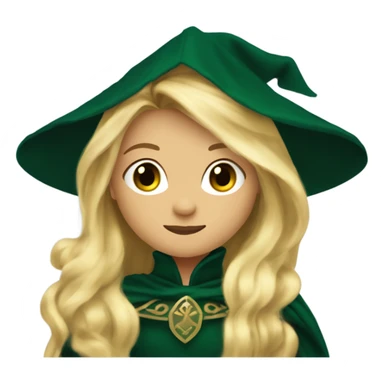 aelin galathynius with long blonde hair, and a dark green cloak and a dress, with a small crown on top of her hair sticker