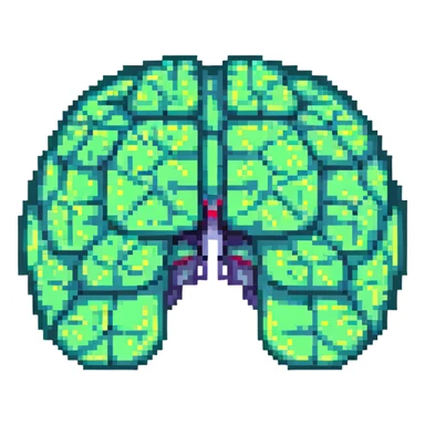 pixel art icon of a brain with digital static and a dizzy expression, representing brainrot from internet overload sticker