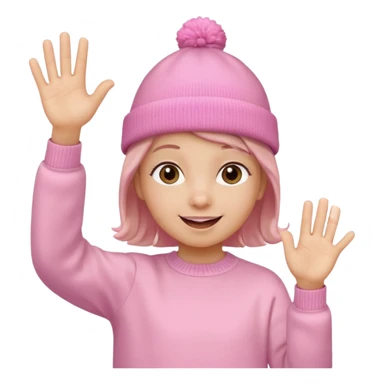 Kid in pink hat and jumper waving sticker