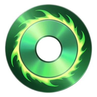 A minimalist CD disc with subtle green flames, glowing effect sticker