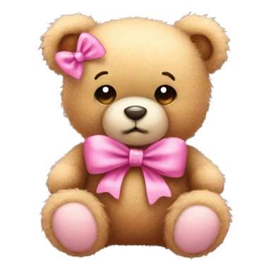 Fuzzy teddy bear wearing a pink bow sticker