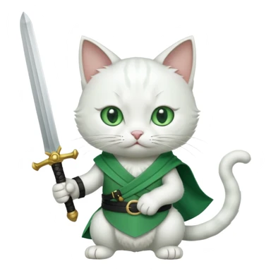 un gato blanco con reeferencia a rororoa zoro "una espada en cada mano y una en la boca" sticker