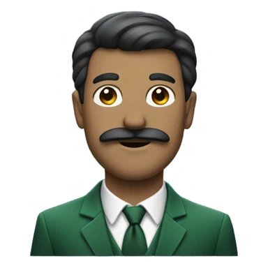 Guy with a square mustache and a dark greenish suit sticker