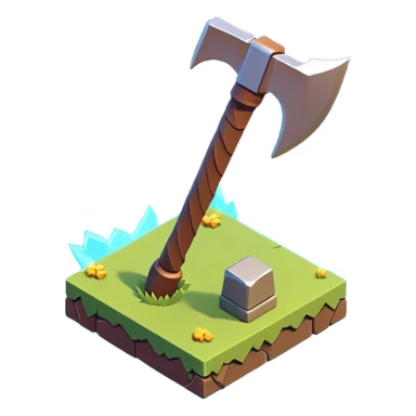 Clash of Clans aesthetic: Cinematic Playful Pixel 3D isometric Pickaxe Emoji, rendered in a 3D vector-style similar to standard emojis with minimal shading and bold, simplified shapes. A compact, distinct form with signature details, softly glowing with a pixelated adventure charm. Simplified yet unmistakably iconic, highly detailed and consistent, glowing with a soft radiance and high shine. Stylized with a touch of classic pixel-art charm and a soft glowing outline, capturing the essence of a beloved gaming relic with a friendly, playful manner! sticker