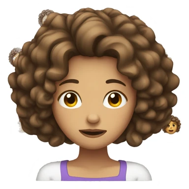 Female with curly brown hair holding head  with headache sticker