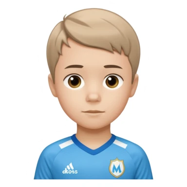 Un enfant qui a le coupe sur le coter et qui porte un maillot de marseille sticker