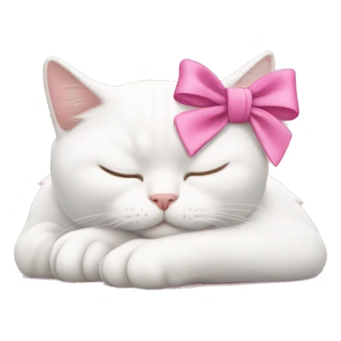 White cat sleeping with pink bow on head sticker