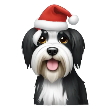 Black and white Tibetan terrier wearing a Christmas hat  sticker