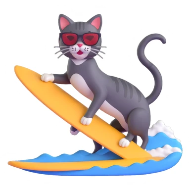 cat with sunglasses surfing a wave sticker
