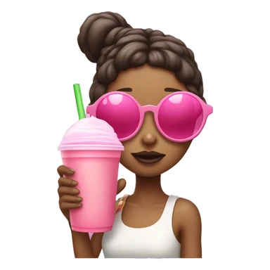 Girl drinking boba with pink heart sunglasses on the top of her head sticker