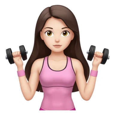 white brunette girl long hair with hazel eyes in light pink workout with hourglass shaped body sticker