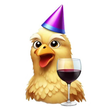 Chicken with a party hat and wine glass sticker