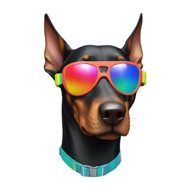 Black Doberman wearing colorful ski-goggles   sticker