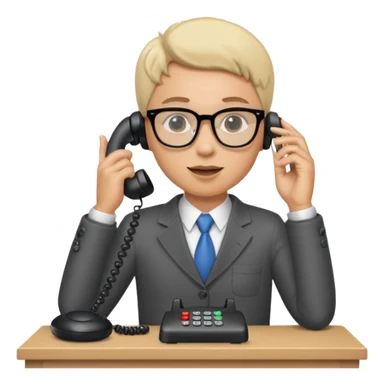 person standing at a desk, holding a telephone receiver to their ear, suggesting a phone call. sticker