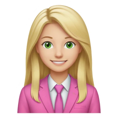 long blonde hair, real estate broker, 20, smile, green eyes, pink corporate clothes sticker