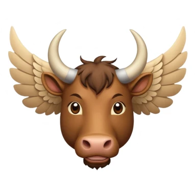 face on front view 4 legged winged ox emoji light brown body visible too with wings on back sticker