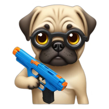 pug holding a nerf gun sticker