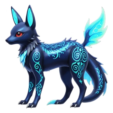 Shiny Fiery Dark Ugly Evil Realistic Glowing Eldritch Horror Cool Edgy Badass Emo Glorious Demonic Batty Dusky Ethereal Sparkly Shimmering Magical Punky Aural Iridescent Fluorescent Bioluminescent Umbreon-Amaura-Salandit-Noibat-Flareon-Fakémon-fusion (full body) with intricate pattern markings sticker