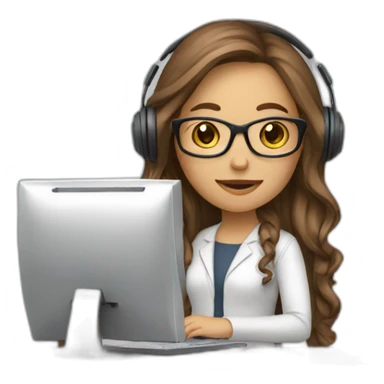 woman-white,-brown-long-hair,-brown-eyes,-white-glasses,-with-a-computer-and-a-headset sticker