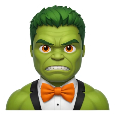 a Hulk with organe bow tie sticker