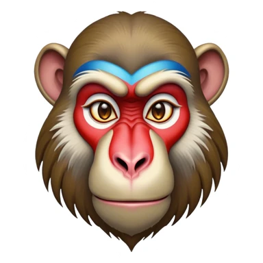 Cinematic Noble Mandrill baboon Portrait Emoji, Poised and regal, with a striking, powerful build and a vivid, deep-set soulful eyes, Simplified yet sharp and sophisticated features, highly detailed, glowing with a vibrant, dignified glow, high shine, intelligent and commanding, stylized with an air of exotic majesty, focused and attentive, soft glowing outline, capturing the essence of a watchful and confident primate, so majestic it feels as though it could step out of the screen with effortless authority! sticker