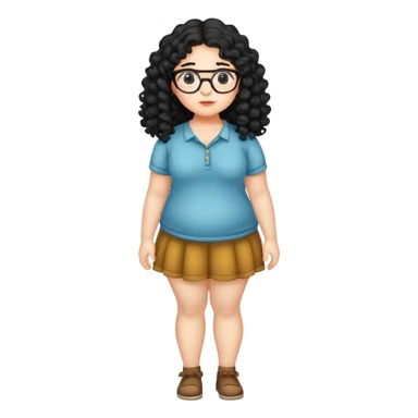 Spanish Fat girl full body cute with glasses long black curly hair  sticker