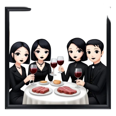 goth artists enjoying wine Party at a french Parisian SPAM meat cafe LANDSCAPE  sticker